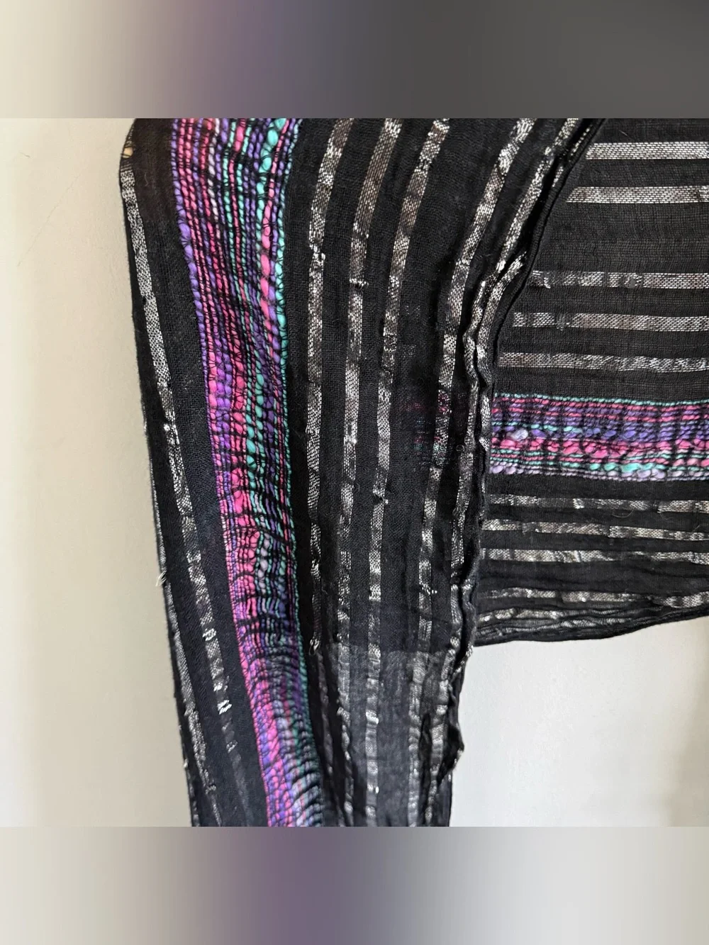 Vintage Y2K Gauzy Lightweight Woven Black, Silver, Multicolor Scarf or Wrap